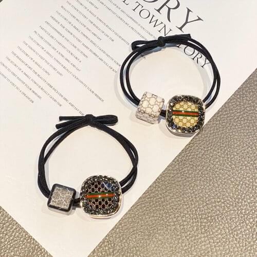 Women Fashion Double Hair Tie Headband Simple Box Inlaid Brick Hair Rope Scrunchie Cute Ties For Sweet Girls Hair Accessories