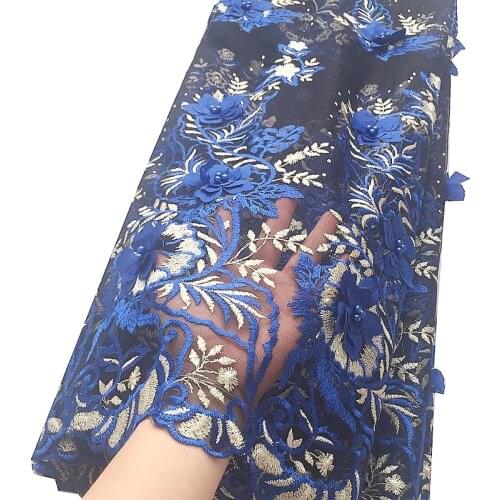 3d Net Lace Fabric 2020 Aso Ebi Embroidered Tulle Fabric Latest Tulle African Guipure Cord Lace Fabric Royal Blue Appliqued Lace