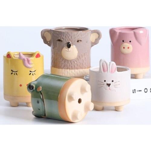 Fairy Garden Decoration Ceramic Flower Pots Home Decoration Miniature Model Succulent Planter Cartoon Animal Flowerpots Gifts