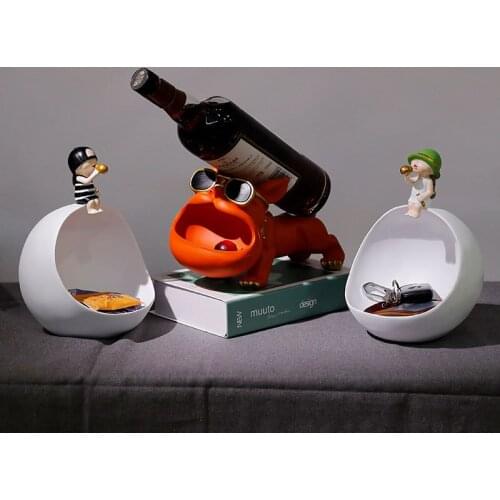Nordic French Bulldog Sculpture Storage Ornament Creative Bubble Girl Tray Entrance Jewelry Storage Home Decoration Accessories