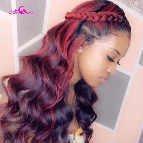 Highlight Red 99J Colored 13x4 Lace Front Wig Peruvian Loose Deep Human Hair Lace Front Wig Gluless Lace Wigs Ali Coco