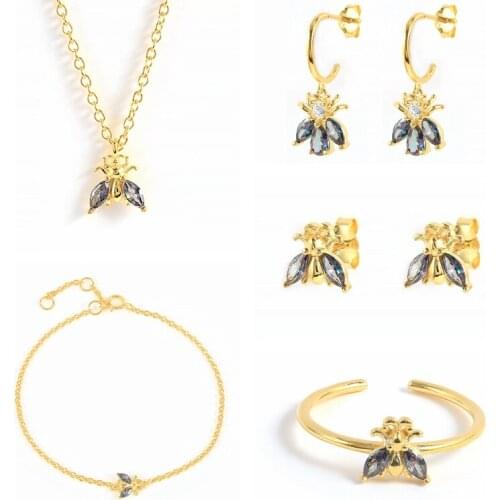 Aide 925 Sterling Silver 2021 Winter Bee Collection Gems Tiny Piercing Drop Animal Pendant Jewelry Climber Clips Women Jewels