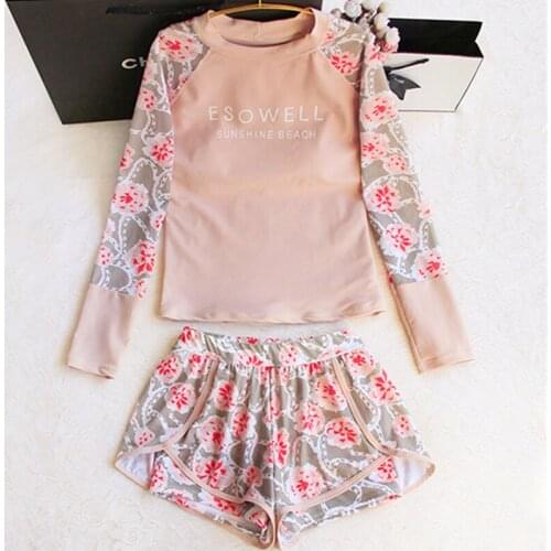 STAERK 2020 long sleeve swimsuit womens split two piece Swimming Suit Women Print Padded Bra Beach Bikini Set Swimwear tankini