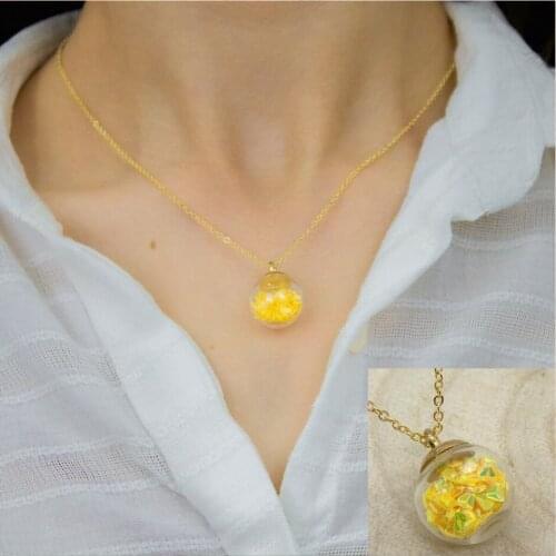 Fanus Yellow Powder Crystal Necklace Transparent Glass Gold Chains Bell Pendant Necklace For Women Fashion Jewelry Accessories