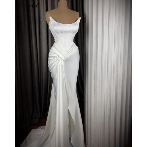 2020 White Elegant Evening Dresses Long Formal Celebrity Dresses Evening Wear Arabic Mermaid Robe De Soiree Wedding Party Dress