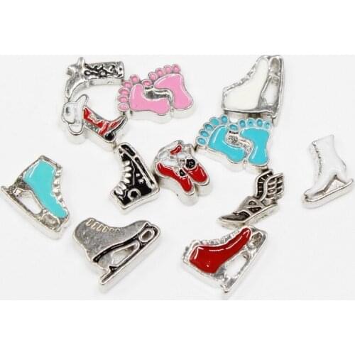 20pcs/lot Mix Style Ice Skates Boot Footprint Enamels Floating Charms For Glass Lockets Memory Pendant Jewelry
