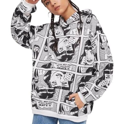 2020 Spring Casual Simple Hip Hop Office Lady Women Sweatshirts Loose Hooded Cartoon Girls Fall Fleece White Travel Hoodies