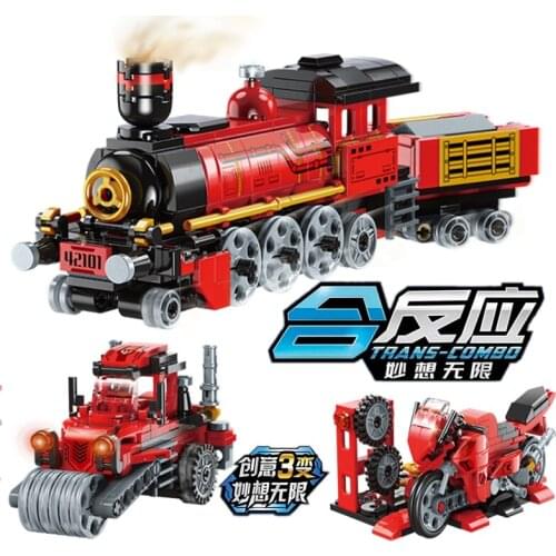 305PCS Christmas Country City Train Motor Building Block Toys Gift 3in1 deformation set steam car freight train station