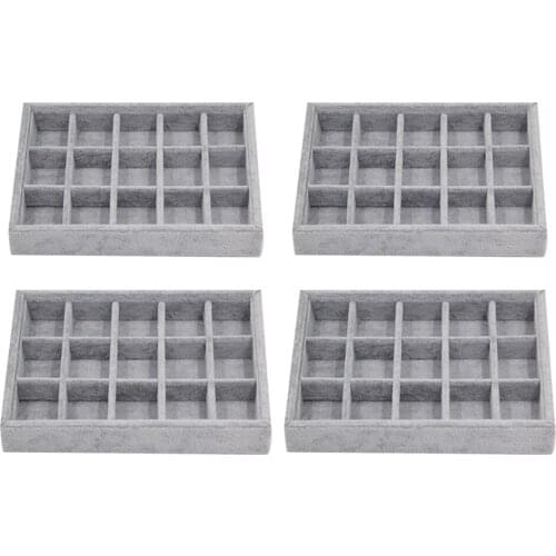 4 pcs 15 Slots Velvet Jewelry Rings Fems Earrings Display Tray Storage Case Box Stylish Multifunctional Jewelry Tray