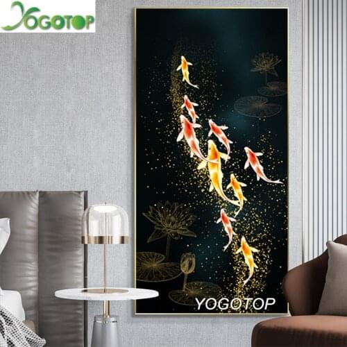 Koi Fish Feng Shui Carp Pictures 5d Diamond Painting Full Drill puzzle Diy Diamond Embroidery mosaic large Home Decor YY2725
