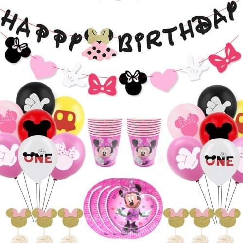 Disney Baby Shower 1st Minnie Mouse Anniversary Party Birthday Party paper plate Party Decor kids Disposable Tableware Decor