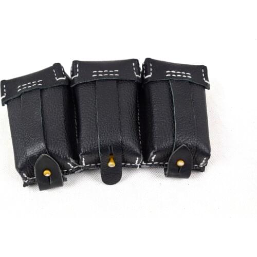 One WWII German Mauser K98 Triple Leather Ammo Ammunition Pouch Black Replica