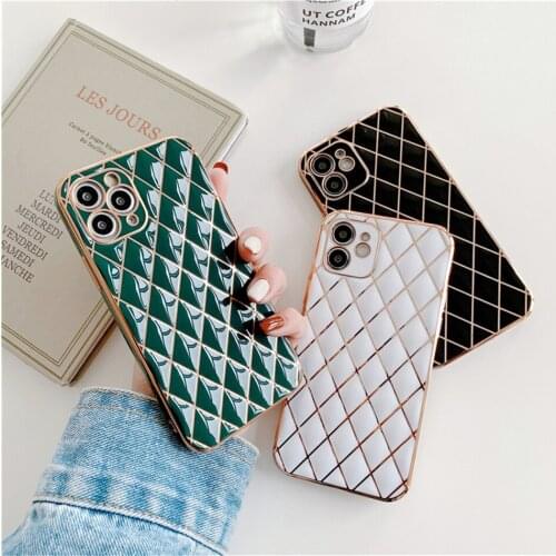 Gold Plating Phone Case For iPhone 11 12 Pro Max Mini Camera Protection Back Cover For iPhone X R XS Max Lattice Shockproof Capa