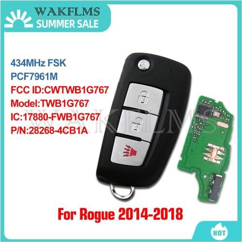 CWTWB1G767 Remote Flip Car Key Fob 434MHz For Nissan Rogue 2014 2015 2016 2017 2018 TWB1G767 28268-4CB1A