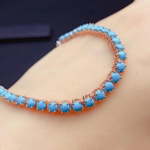 Elegant temperament Turquoise Bracelet 925 sterling silver Fine jewelry Natural And Real Fashion Turquoise Bracelet