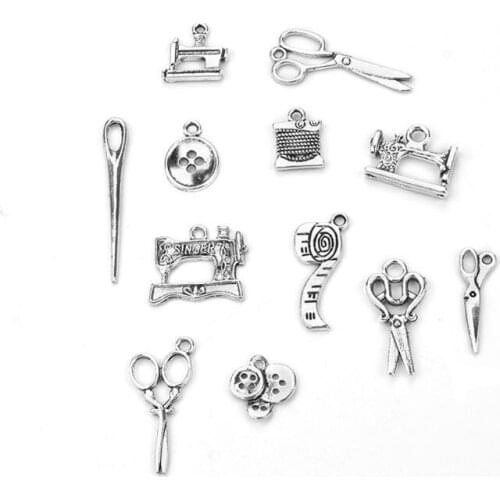 K3ND 12Pcs Sewing Charms Collection Antique Silver Scissors Pendant Jewelry Findings