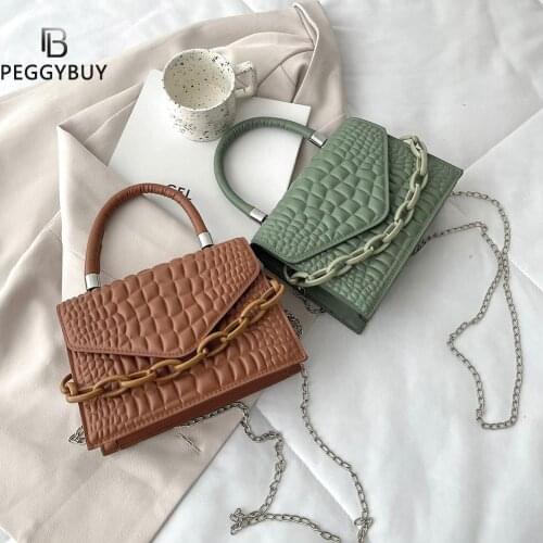 Crocodile Patent Crossbody Bags For Women 2021 Small Handbag Acrylic Chain Leather Handbag Ladies Designer bolsa feminina