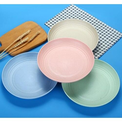 Lightweight Wheat Straw Plates 4pcs Unbreakable Dishes and Plates Sets Non-toxin Safe Healthy for Kids Children Adults B1