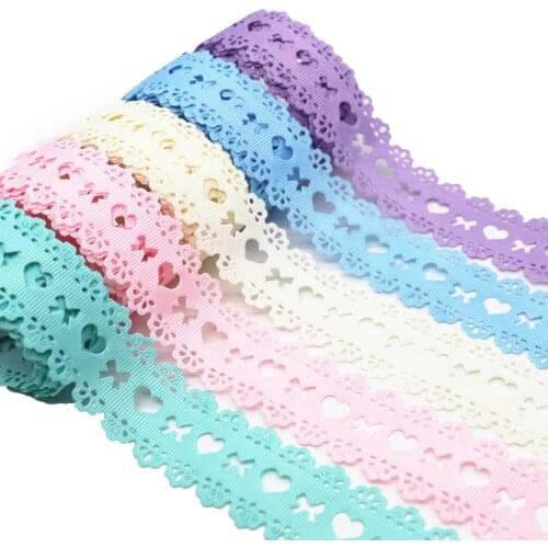10 Yards Hollow Lace Grosgrain Ribbon Peach Heart Ribbon 30MM For Hair Bows DIY Crafts Handmade Accessories M19052705
