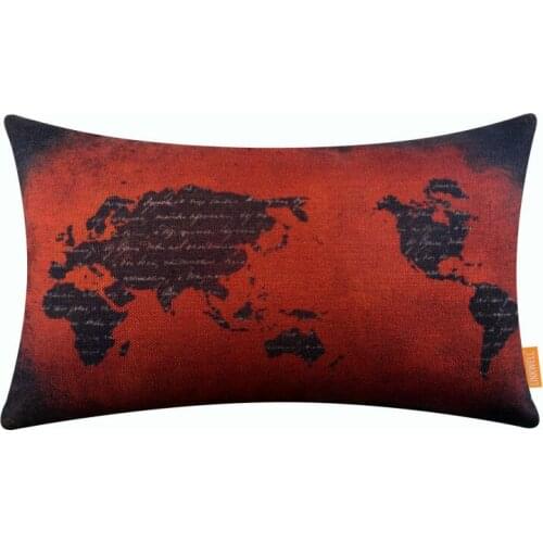LINKWELL 18"x18" Vintage Red World Map Yellow Shabby Chic Classic Design Burlap Pillow Case Cushion Cover Hot Hot Popular Item