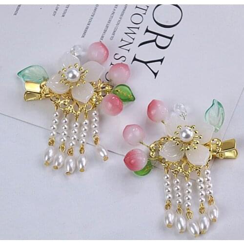 Sweet Pink Peaches Girl Hair Clips Hairpin HanfuTraditional Headdress Handmade Hair clip