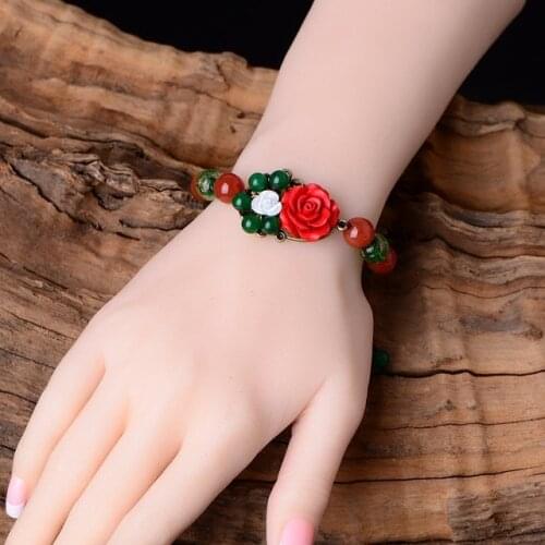 Jade Flowers Bracelet Chalcedony Agate Amulet Fashion Natural Charm Jewelry Gifts for Women Her