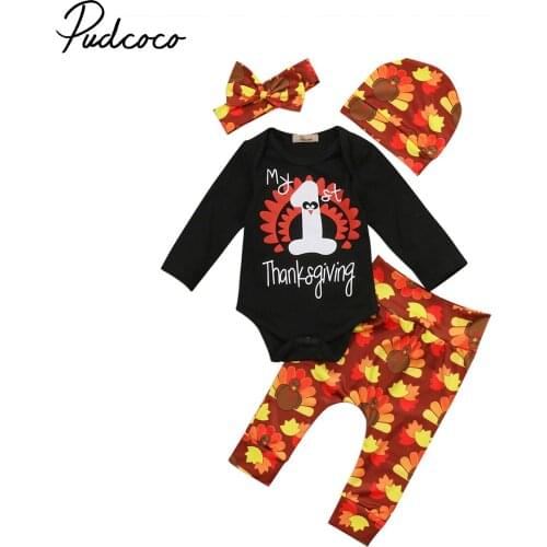 Thanksgiving baby boys girls clothing newborn infant baby letter romper bodysuit Turkey pants hat headband 4pcs baby clothing
