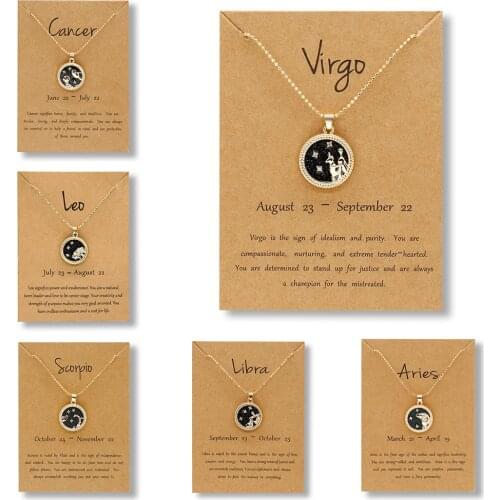 12 Zodiac Sign Constellation Necklaces Charm Gold Color Round Pendants For Women Men New Fashion Jewelry 2020 Best Birthday Gift