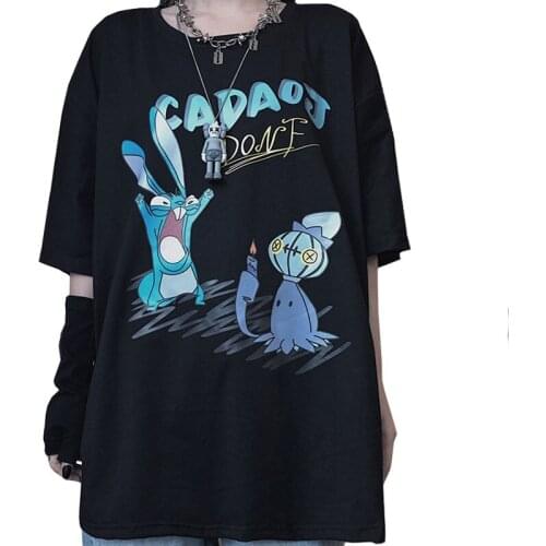 ZuoLunOuBa Casual Women Clothes T Shirt Loose Korean Hip Hop Harajuku Tees Cartoon Cute Bunny Monster Short Sleeve Tops Female