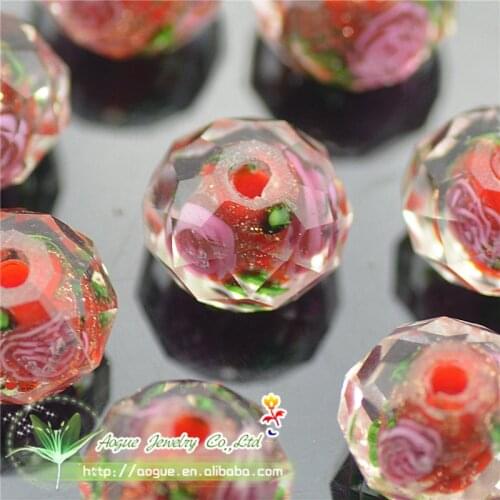 10pcs Red Round Big Hole Disk Shape Glass Lampwork Faceted Flower Loose BeadsGarment Decoration Beads||DIY Craft Supplies