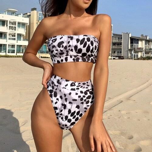 Suimsuit Women 2 Pieces High Waist Beachwear Leopard High Cut Bath Suit Summer Bandeau Swimwear Bikini Set 2021 Brasileño