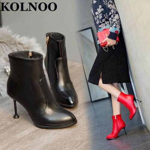 KOLNOO New Womens Handmade High Heeled Boots Three Colors Stiletto Ankle Booties Large Size 35-47 Evening Fashion Winter Shoes