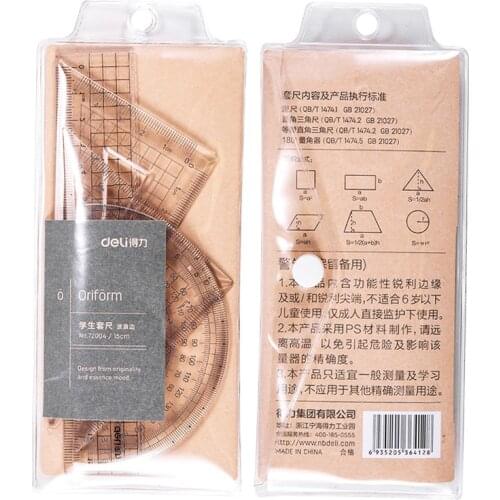 4 Piece Student Set Ruler Ruler Triangle Ruler Protractor Multi-Specification Transparent Set Drawing School Office Supplies