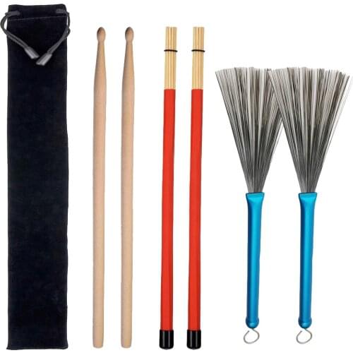 1 Pairs Wood Drum Sticks &1 Pair Drum Wire Brushes &1 Pair Rods Drum Brushes