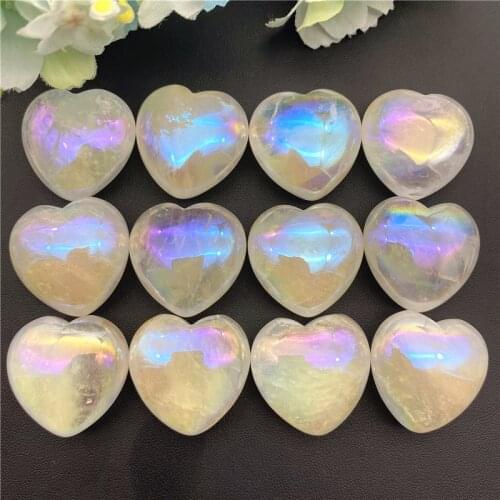 NEW 1PC Electroplate Aura Natural White Crystal Heart Shaped Mineral Quartz Raw Healing Stone Rock Home Decor
