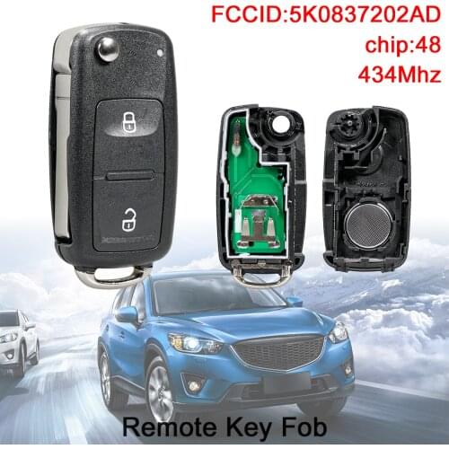 2 Buttons 433MHz Keyless Smart Remote Car Key Fob with ID48 Chip5K0837202AD Fit for Volkswagen VW Transporter 2011-2016