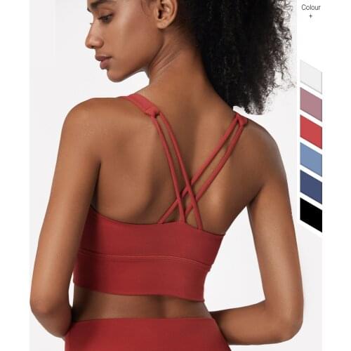 2021 New Sports Bra Woman Cross-shoulder Straps Sexy Beautiful Back Shockproof Gathered Lulu Yoga Bra Gym Running Bra Crop Top