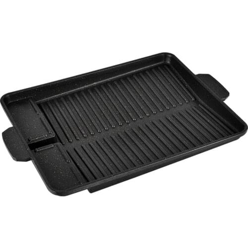 32 X 26cm Medical Stone Barbecue Frying Grill Pan Rectangle Non-Stick Grill Cookware Korean BBQ Tray Barbecue Plate - Black