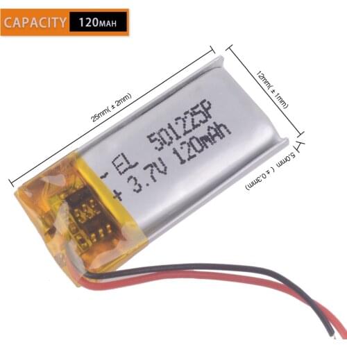 501225 511124 501025 hot sale small battery 501225 3.7V 120mAh lipo battery for digital products