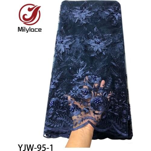 African Lace Fabric 2020 High Quality Beaded Lace Cheap French Tulle Lace Fabric for Nigerian Wedding YJW-95