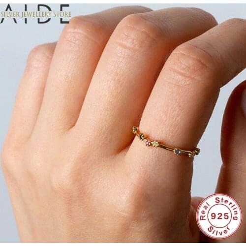 AIDE Fashion INS Thin Rings for Women Girls Gift Trendy Colorful Zircon 925 Sterling Silver Finger Ring Fine Jewelry anillos
