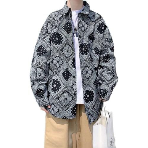 Paisley Bandana Shirt Cotton West Cashew Shirt Men Bandana 2020 Men Fashion Streetwear Camisa Hip Hop Bandana Shirt Man