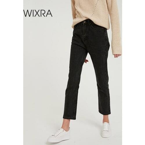 Wixra Solid Casual Womens Denim Pants High Waist Pockets Classic Jeans Trousers 2019 New Spring Autumn Ladies Clothing