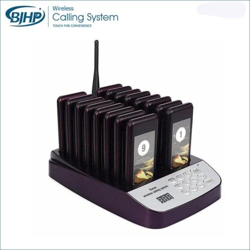 Wireless guest call pager service system queue number pager long range vibrating pager keypad (charger base)*1+coaster pager*16