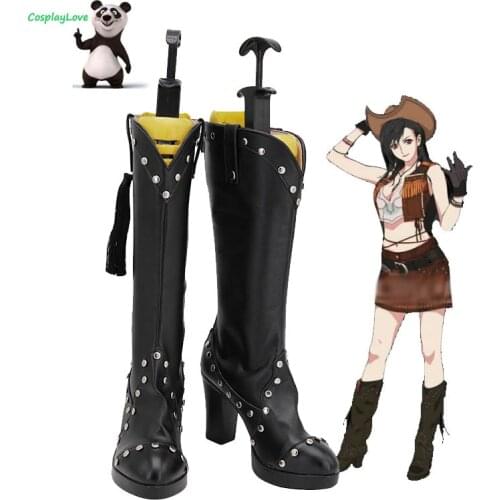 Final Fantasy VII Remake FF7 Tifa Lockhart Cowgirl Black Cosplay Shoes Long Boots Leather CosplayLove For Halloween Christmas