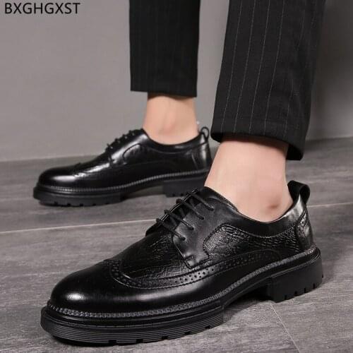 Black Casual Business Shoes Man Brogue Men Dress Shoes Fashion Party Shoes for Men 2021 Chaussure Homme Sapato Zapatos De Hombre