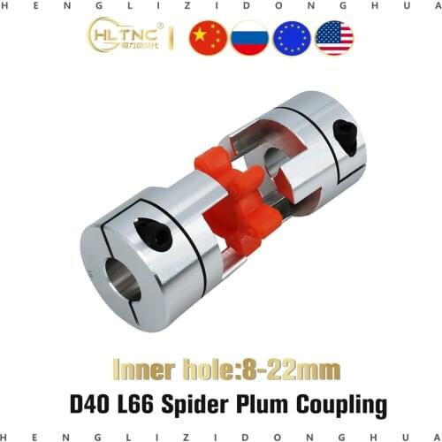 CNC D40L66 three Jaws Plum Flexible Coupling Coupler Servo Motor Shaft Connector 8mm 9.5mm 12mm 12.7mm 17mm 19mm 20mm 21mm 22mm