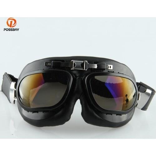 POSSBAY Colorful Motorcycle Helmet Goggles Vintage Motocross Black PU Design Dirt Bike Bicycle Racing Eyewear Cafe Racer Glasses