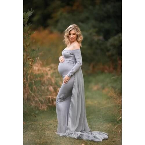 Baby Shower Jersey Dresses Maternity Photography Long Dress with Cloak Fitted Pregnancy Dresses Chiffon Cloak Maternity Gown