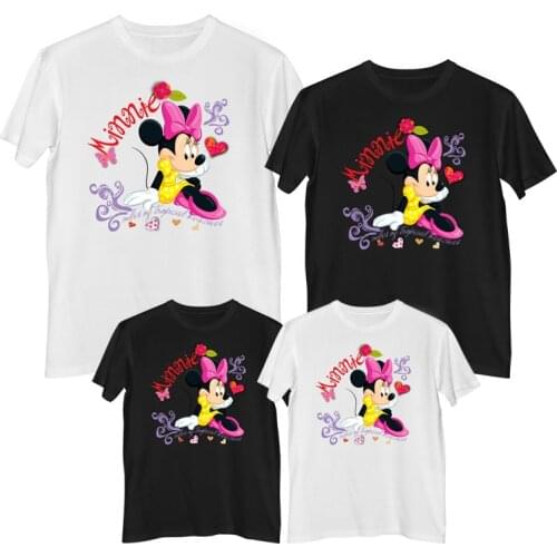 Disney Minnie Mouse T-shirt Summer Comfortable 100%cotton Fashion Womens t-shirts kids clothes girls Mother and daughter dress